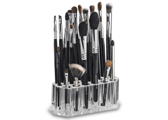 Entalhes acrílicos cosméticos acrílicos claros do organizador 26 da escova da composição do suporte de exposição